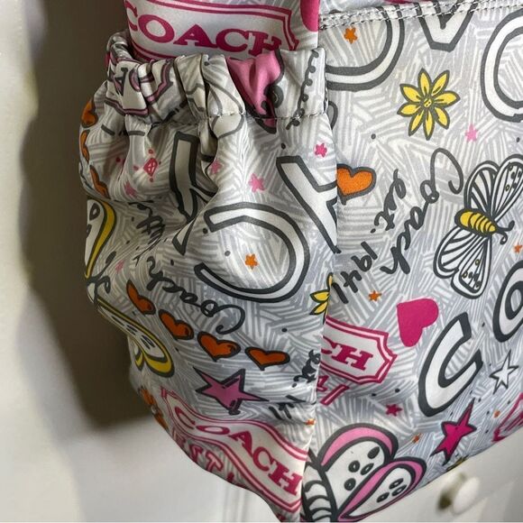 Coach Butterfly Bandana Graffiti Diaper Bag Metallic Silver Pink Yellow - Picture 5 of 17